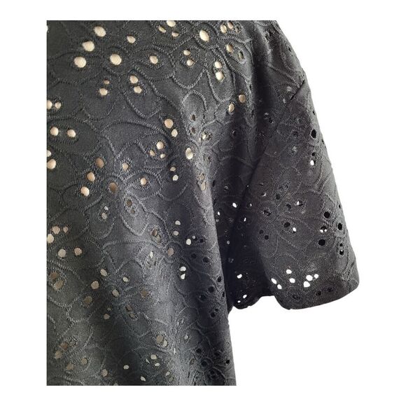 Nanette Lepore Large Black Short Sleeve Top Eyelet Floral Embroidery Peplum - Picture 9 of 14
